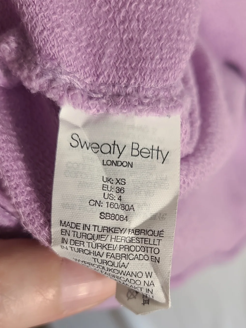 Sweaty Betty Lilac After Class Sweathirt With Side Split Hem Size XS